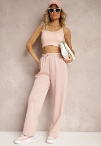 Renee - Ciemnoróżowe Spodnie High Waist o Szerokich Prostych Nogawkach z Gumką w Pasie Hintia. Okazja: na co dzień. Stan: podwyższony. Kolor: różowy. Styl: casual, elegancki