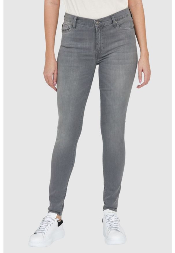 7 FOR ALL MANKIND Szare jeansy damskie z wysokim stanem HW SKINNY. Stan: podwyższony. Kolor: szary