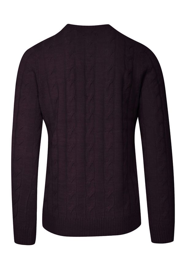 Brave Soul - Sweter Męski Bordowy Dziergany w Warkocze, Elegancki, U-neck -BRAVE SOUL. Kolor: czerwony. Materiał: akryl. Wzór: ze splotem. Sezon: zima, jesień. Styl: elegancki
