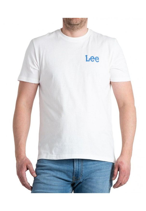 Lee - LEE MEDIUM WOBBLY TEE MĘSKI T-SHIRT KOSZULKA LOGO NADRUK BRIGHT WHITE LL04FQLJ 112331451. Wzór: nadruk