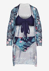 Born2be - Granatowe Bikini Wiązany Biustonosz i Majtki Figi z Dodatkową Narzutką z Siateczki Zareliah. Kolor: niebieski. Materiał: len. Wzór: aplikacja #5
