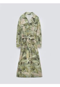 Big-Star - Sukienka damska midi lniana z wiązaniem w pasie zielona Jala 301. Okazja: na co dzień. Kolor: zielony. Materiał: len. Długość rękawa: długi rękaw. Sezon: wiosna, lato. Typ sukienki: proste. Styl: casual, elegancki. Długość: midi #1