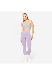 Decathlon - Stanik sportowy Domyos prążkowany. Kolor: zielony. Materiał: prążkowany. Sport: fitness