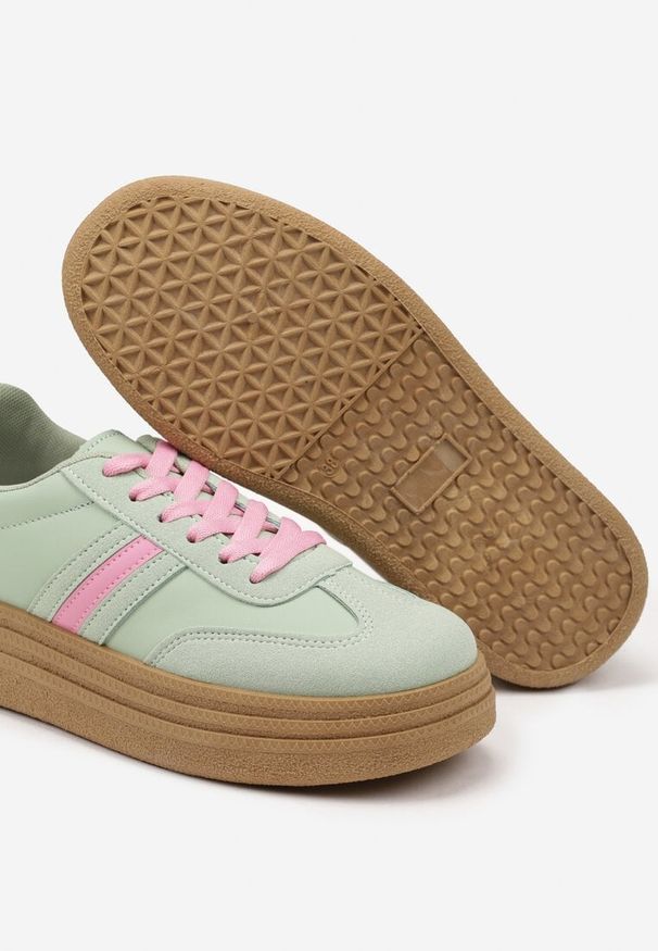 Renee - Jasnozielone Sneakersy Kultowe Tenisówki na Grubej Podeszwie Gonelis. Okazja: na co dzień. Kolor: zielony. Materiał: jeans