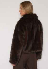 Born2be - Brązowa Krótka Kurtka Futerko z Kołnierzem Anantia. Okazja: na co dzień, na randkę, do pracy. Kolor: brązowy. Materiał: futro. Długość: krótkie. Styl: casual #4