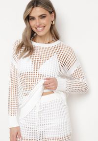 Born2be - Biała Ażurowa Buzka z Szydełkowej Dzianiny Zavara. Okazja: na co dzień. Kolor: biały. Materiał: dzianina. Wzór: ażurowy. Styl: casual, elegancki #2