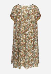 Born2be - Beżowo-Zielona Wiskozowa Sukienka Rozkloszowana we Wzór Paisley Mastis. Kolor: beżowy. Materiał: wiskoza. Wzór: paisley #2