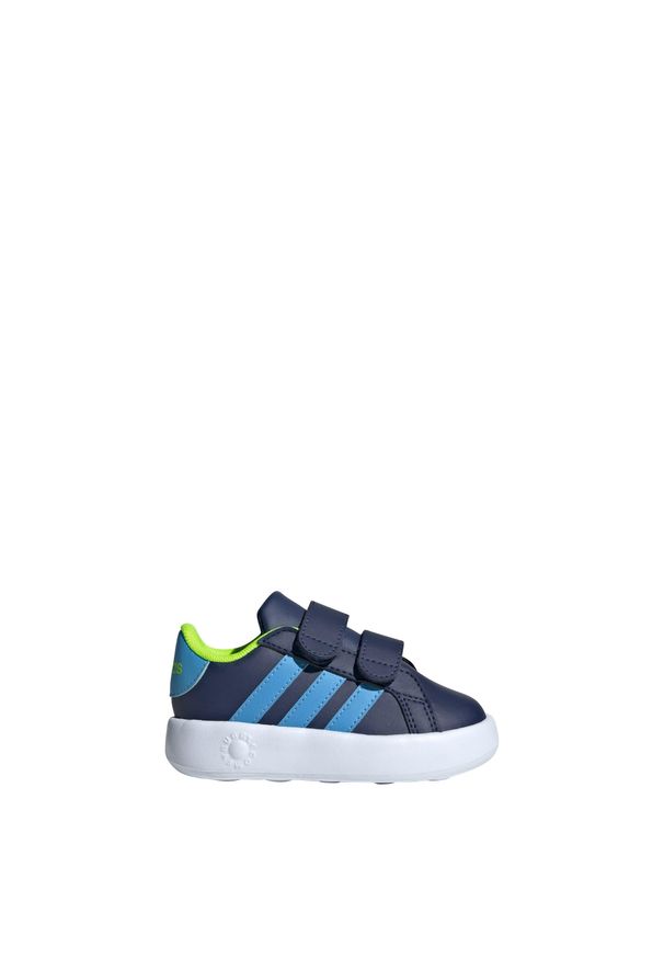Adidas - Buty Grand Court 2.0 Kids. Kolor: niebieski, wielokolorowy, żółty. Materiał: materiał. Sport: turystyka piesza