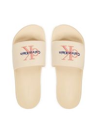 Calvin Klein Klapki Ess Slide Cv HW0HW02958 Beżowy. Kolor: beżowy. Materiał: materiał #3