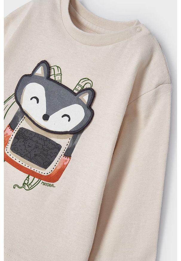 Mayoral longsleeve bawełniany dziecięcy kolor beżowy z nadrukiem. Okazja: na co dzień. Kolor: beżowy. Materiał: bawełna. Długość rękawa: długi rękaw. Wzór: nadruk. Styl: casual