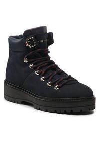 TOMMY HILFIGER - Tommy Hilfiger Trapery Nubuck Outdoor Flat Boot FW0FW06724 Granatowy. Kolor: niebieski. Materiał: nubuk, skóra