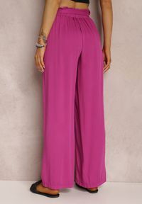 Renee - Ciemnofioletowe Spodnie Szerokie Phiorephis. Kolor: fioletowy. Materiał: materiał, tkanina, wiskoza. Długość: długie. Wzór: kwiaty, gładki #5