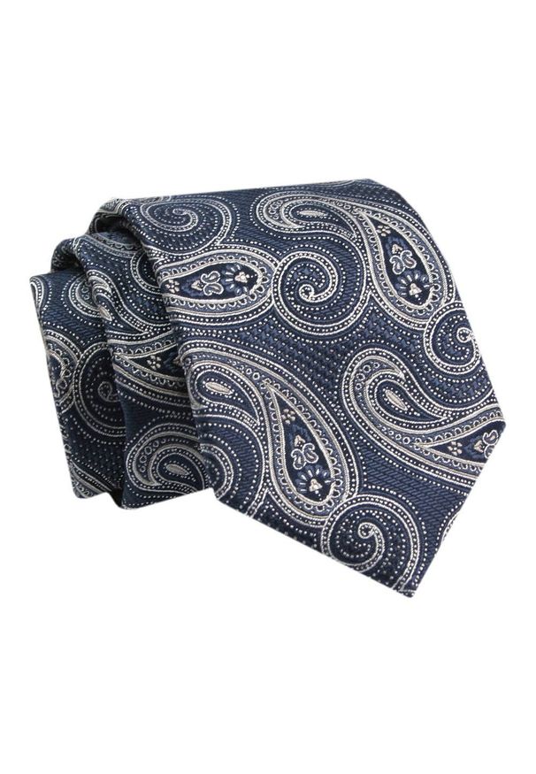 Alties - Krawat - ALTIES - Ciemnoniebieski w Duży Wzór Paisley. Kolor: niebieski. Materiał: tkanina. Wzór: paisley. Styl: elegancki, wizytowy