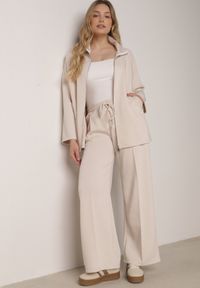 Born2be - Beżowy Dzianinowy Komplet Dresowy z Wiskozą Bluza ze Stójką i Spodnie Nevenira. Kolor: beżowy. Materiał: dzianina, wiskoza, dresówka #2