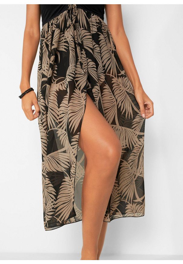 bonprix - Sukienka plażowa z szyfonu, z dekoltem bandeau. Okazja: na plażę. Kolor: czarny. Materiał: szyfon. Styl: elegancki