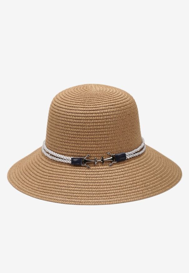 Born2be - Beżowy Kapelusz Pleciony Bucket z Marynarską Klamerką w Kształcie Kotwic Nadinella. Kolor: beżowy. Materiał: materiał. Sezon: lato
