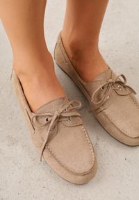 Born2be - Beżowe Mokasyny VICES ze Skórzaną Wkładką Ozdobione Wiązaniem Pireronei. Nosek buta: okrągły. Zapięcie: sznurówki. Kolor: beżowy. Materiał: skóra. Wzór: aplikacja. Obcas: na obcasie. Styl: klasyczny. Wysokość obcasa: niski #4