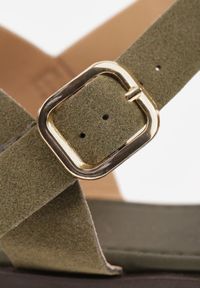 Renee - Zielone Sandały Gladiatorki z Imitacji Nubuku Zapinane na Sprzączkę Briannea. Zapięcie: sprzączka. Kolor: zielony. Materiał: nubuk. Wzór: haft. Sezon: lato. Styl: elegancki #6