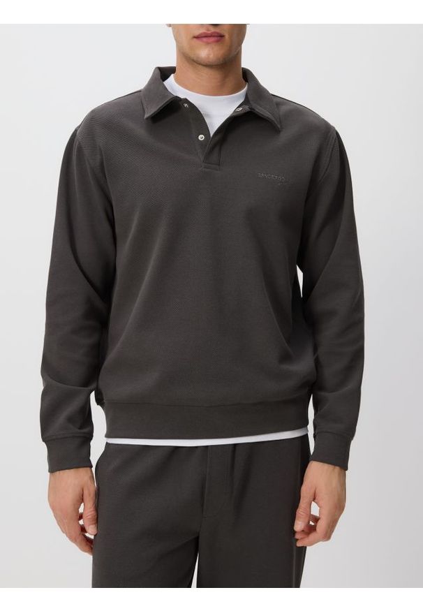 Reserved - Bluza z kołnierzem - ciemnoszary. Kolor: szary. Materiał: dzianina, bawełna