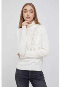 DKNY - Dkny Sweter damski kolor kremowy z golfem. Okazja: na co dzień. Typ kołnierza: golf. Kolor: beżowy. Materiał: dzianina. Wzór: ze splotem. Styl: casual #6