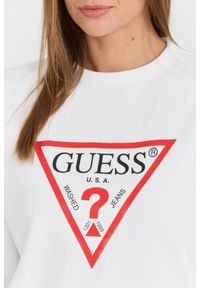 Guess - GUESS Biała damska bluza z dużym logo Original Fleece, Rozmiar L. Kolor: biały. Materiał: poliester, bawełna, materiał #5