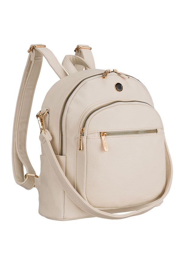 Plecak damski mały ze skóry ekologicznej modny miejski beżowy na suwak listonoszka na ramie torebka 2w1 Peterson PTN MBP-01-F19. Kolor: beżowy. Materiał: skóra ekologiczna