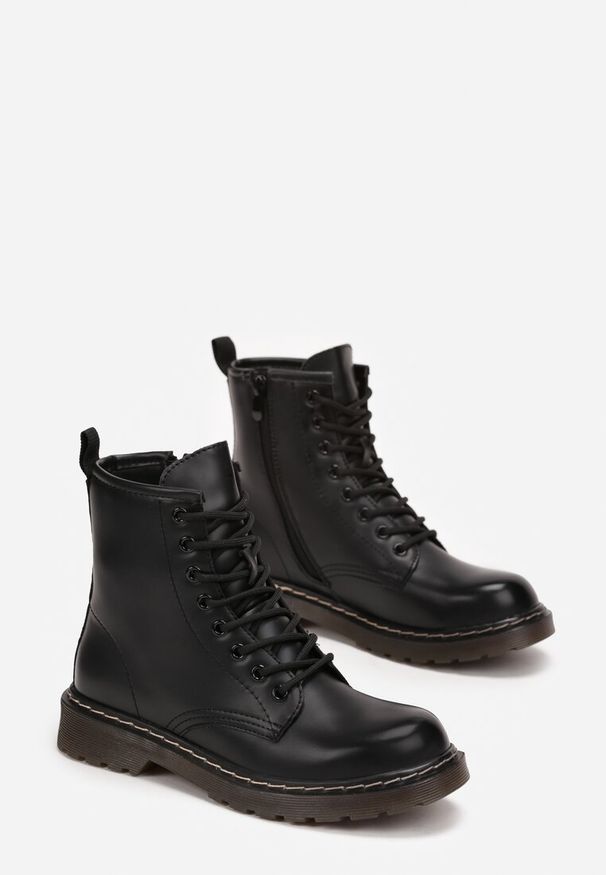 Born2be - Czarne Botki Workery z Sznurowaniem Eroania. Kolor: czarny