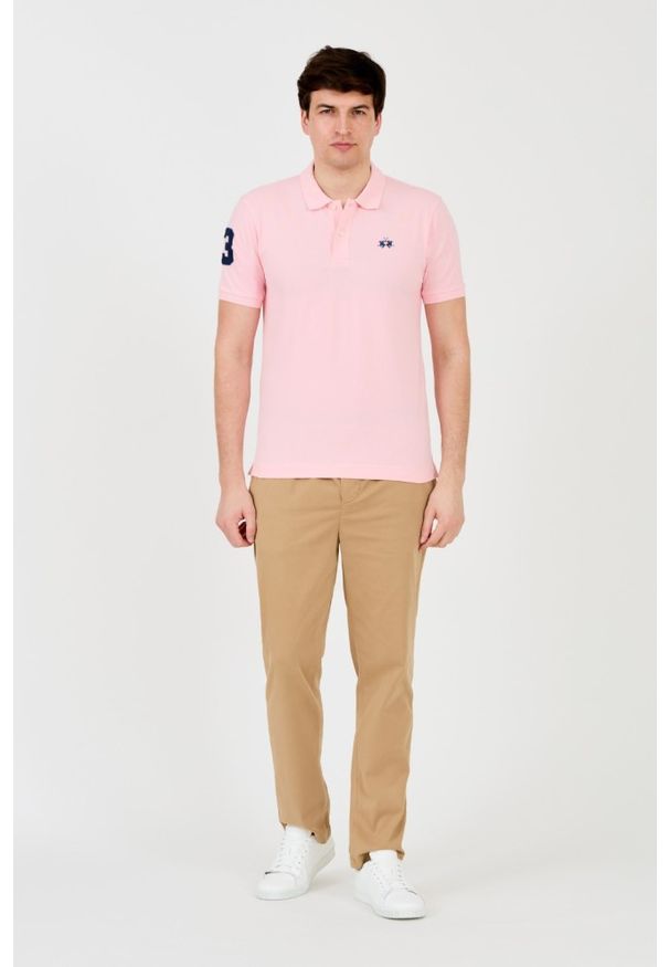 La Martina - LA MARTINA Różowe męskie polo z małym logo, Rozmiar XL. Typ kołnierza: polo. Kolor: różowy