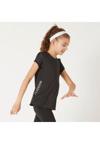 DOMYOS - Koszulka krótki rękaw S580 dla dzieci. Kolor: czarny. Materiał: poliester, materiał. Długość rękawa: krótki rękaw. Długość: krótkie. Sport: fitness