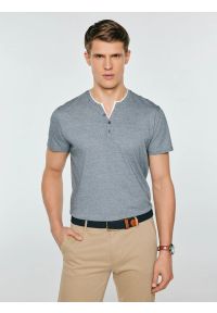 Big-Star - Koszulka męska w drobne paski granatowa Alanso 403. Okazja: na co dzień. Kolor: niebieski. Materiał: dzianina. Wzór: paski. Styl: casual, klasyczny #1