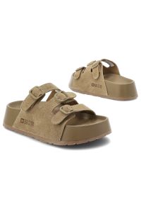 Big-Star - Klapki damskie Big Star, cholewka ze skóry naturalnej z regulowanymi paskami na grubej podeszwie, beżowe, TT274530. Okazja: na co dzień. Kolor: beżowy. Materiał: skóra. Wzór: paski. Sezon: lato. Styl: elegancki, casual #7