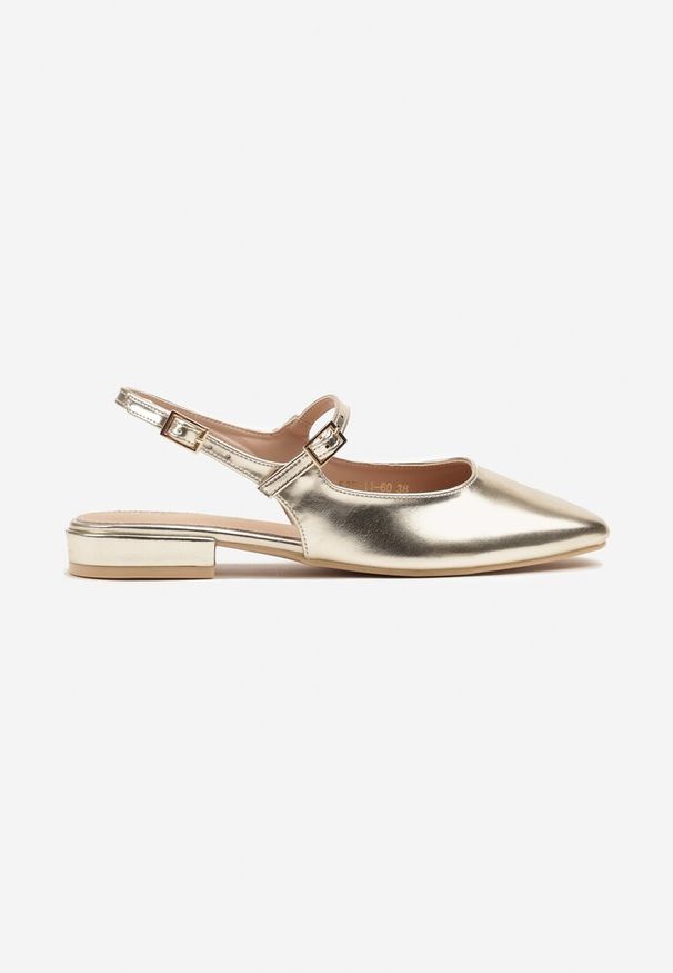 Renee - Złote Sandały Slingback Vices z Wkładką ze Skóry Naturalnej Sovritia. Okazja: na spotkanie biznesowe, do pracy, na co dzień. Zapięcie: pasek. Kolor: złoty. Materiał: skóra. Sezon: lato. Obcas: na płaskiej podeszwie. Styl: biznesowy, klasyczny, elegancki, casual