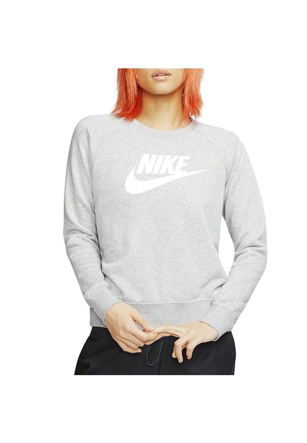 Bluza Nike Sportswear BV4112-063 - szara. Kolor: szary. Materiał: bawełna, poliester, materiał. Długość rękawa: długi rękaw. Długość: długie. Wzór: aplikacja. Styl: sportowy, klasyczny