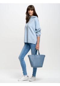Big-Star - Sweter damski typu poncho niebieski Rajana 400. Kolor: niebieski. Materiał: wiskoza, skóra, prążkowany. Wzór: ze splotem. Sezon: lato. Styl: elegancki #3