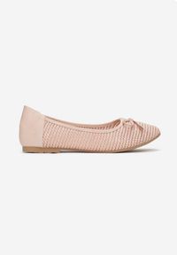 Renee - Różowe Balerinki Anaviane. Nosek buta: okrągły. Kolor: różowy. Materiał: koronka. Szerokość cholewki: normalna. Wzór: aplikacja #5