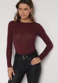 Born2be - Bordowa Wiskozowa Bluzka z Długim Rękawem z Dodatkiem Kaszmiru Uninda. Okazja: na co dzień. Kolor: czerwony. Materiał: wiskoza, kaszmir. Długość rękawa: długi rękaw. Długość: długie. Styl: casual, elegancki #3