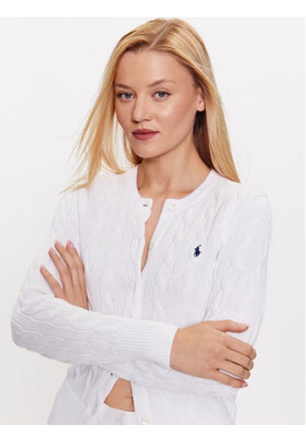 Polo Ralph Lauren Kardigan 211891643001 Biały Regular Fit. Typ kołnierza: polo. Kolor: biały. Materiał: bawełna