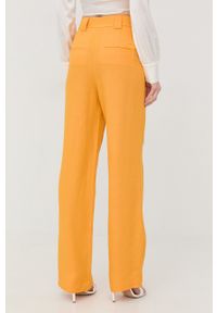 Patrizia Pepe spodnie lniane damskie kolor żółty szerokie high waist. Stan: podwyższony. Kolor: żółty. Materiał: len
