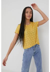 JDY - Jacqueline de Yong - T-shirt. Okazja: na co dzień. Kolor: żółty. Materiał: dzianina. Styl: casual