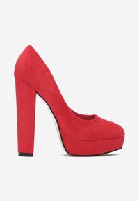 Renee - Czerwone Czółenka Kimotea. Nosek buta: okrągły. Zapięcie: bez zapięcia. Kolor: czerwony. Obcas: na obcasie. Wysokość obcasa: średni #2
