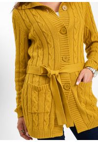 Długi sweter rozpinany bonprix żółty musztardowy. Kolor: brązowy. Długość: długie #5