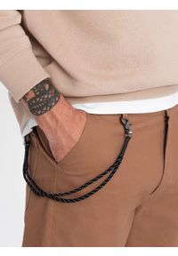 Ombre Clothing - Spodnie męskie z kieszeniami cargo i ściągaczem na dole nogawki - jasnobrązowe V3 OM-PACG-0189 - XXL. Kolor: brązowy. Materiał: elastan, bawełna #10
