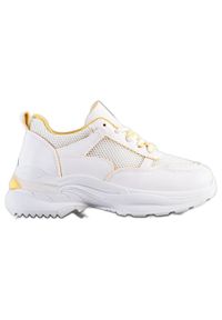 SHELOVET Wygodne Białe Sneakersy żółte. Kolor: wielokolorowy, żółty, biały