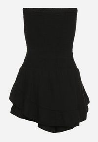 Born2be - Czarny Kombinezon z Bawełny z Elastyczną Gumką w Talii i Falbanką Olialia. Okazja: na spacer. Kolor: czarny. Materiał: bawełna. Sezon: lato #5