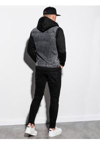Ombre Clothing - Kurtka męska jeansowa C322 - czarna - XXL. Typ kołnierza: kaptur. Kolor: czarny. Materiał: jeans. Styl: klasyczny #3