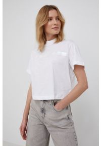Calvin Klein Jeans T-shirt bawełniany kolor biały. Kolor: biały. Materiał: bawełna. Wzór: nadruk