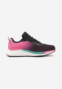 Born2be - Różowo-Czarne Płaskie Sznurowane Buty Sportowe Sneakersy Ozdobione Kolorowym Paskiem Risanny. Zapięcie: pasek. Kolor: różowy. Wzór: aplikacja, kolorowy. Obcas: na płaskiej podeszwie