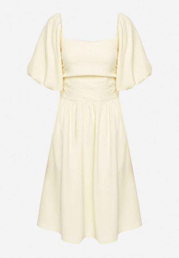 Born2be - Żółta Sukienka o Rozkloszowanym Kroju z Bufiastymi Rękawami Maradora. Okazja: na co dzień. Typ kołnierza: dekolt kwadratowy. Kolor: żółty. Styl: casual