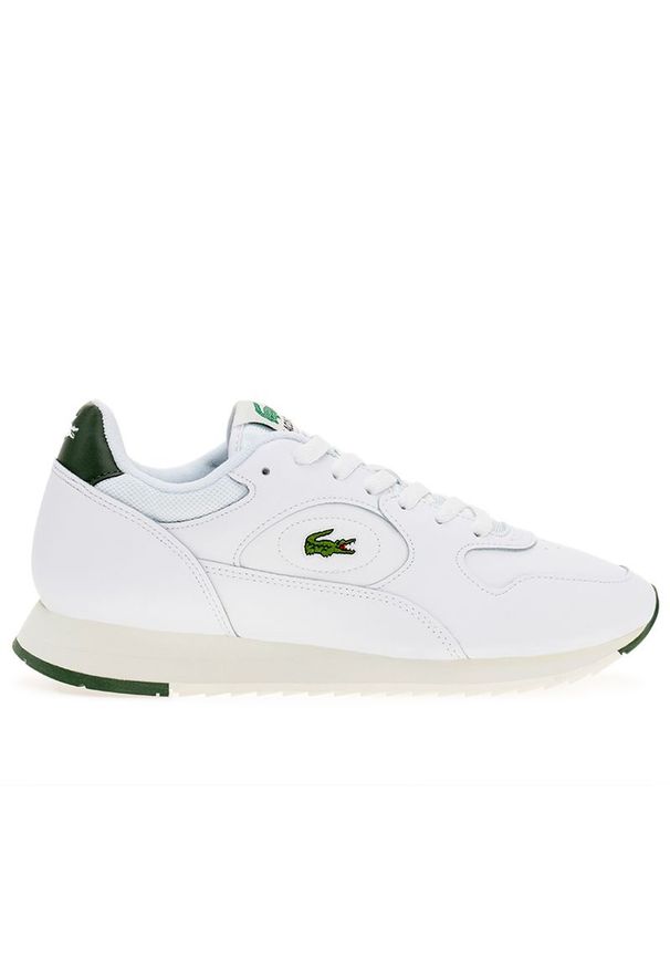 Buty Lacoste Sport Linetrack 746SMA0012-082 - białe. Okazja: na co dzień. Zapięcie: sznurówki. Kolor: biały. Materiał: skóra, syntetyk, guma. Szerokość cholewki: normalna. Wzór: aplikacja. Sezon: lato