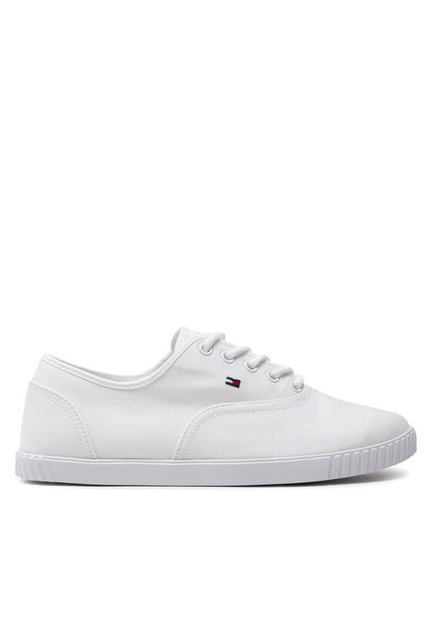 TOMMY HILFIGER - Tommy Hilfiger Tenisówki Canvas Lace Up Sneaker FW0FW07805 Biały. Kolor: biały. Materiał: materiał